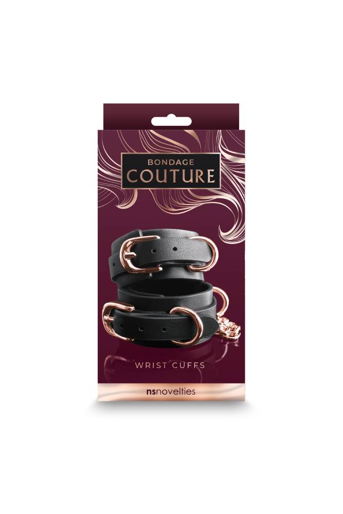 NS Novelties - Bondage Couture - Wrist Cuffs - Black/Rose Gold BDSM - Tophatter Daily Deals