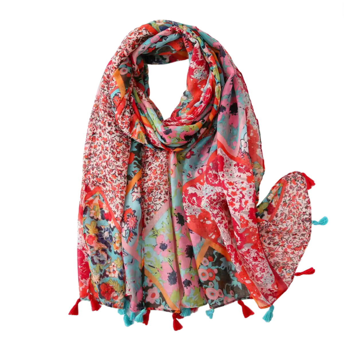 Vibrant Floral Lightweight Scarf with tassels Multi Scarves - Tophatter Daily Deals