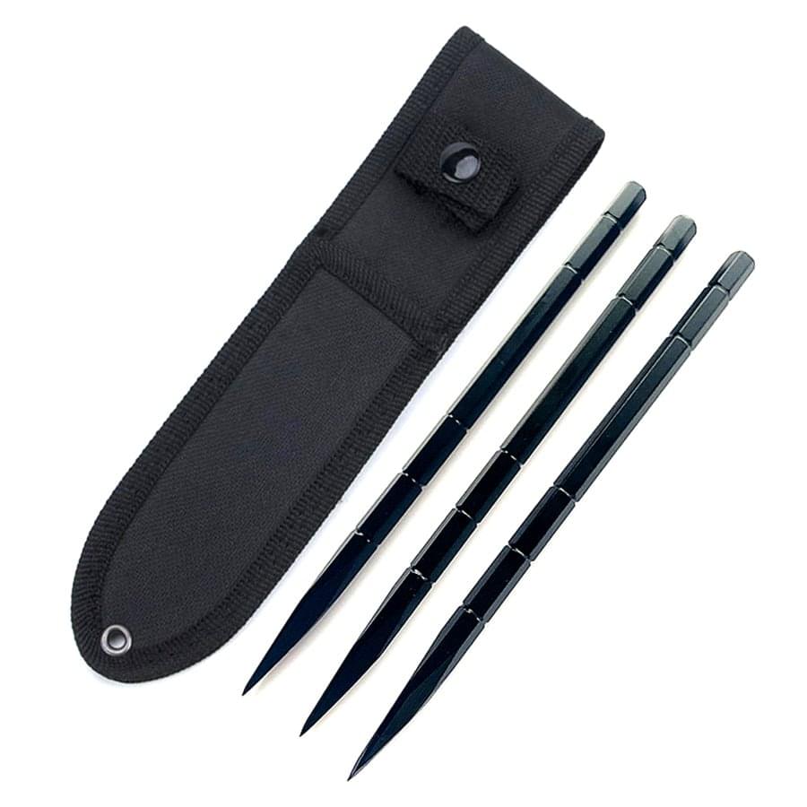 Black Storm Stainless Steel Throwing Spikes Knives Set 3 with Nylon Sheath EDC Gadgets - Tophatter Daily Deals
