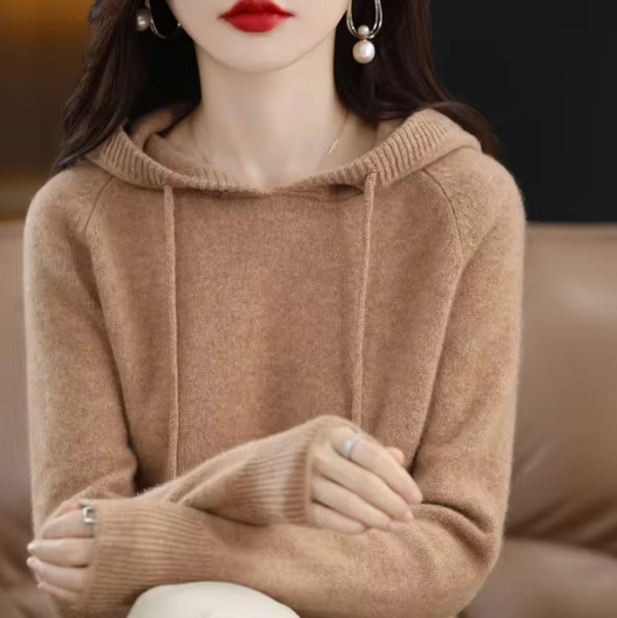 Warm Cozy Womens Knit Hoodie - Relaxed Fit, Soft Knit Khaki - Tophatter Daily Deals