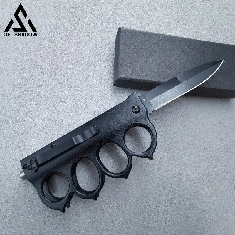WWI 1918 Trench Knife Folder Spring Assist Knuckle Knife-GS38 Black Pocket Knives - Tophatter Daily Deals