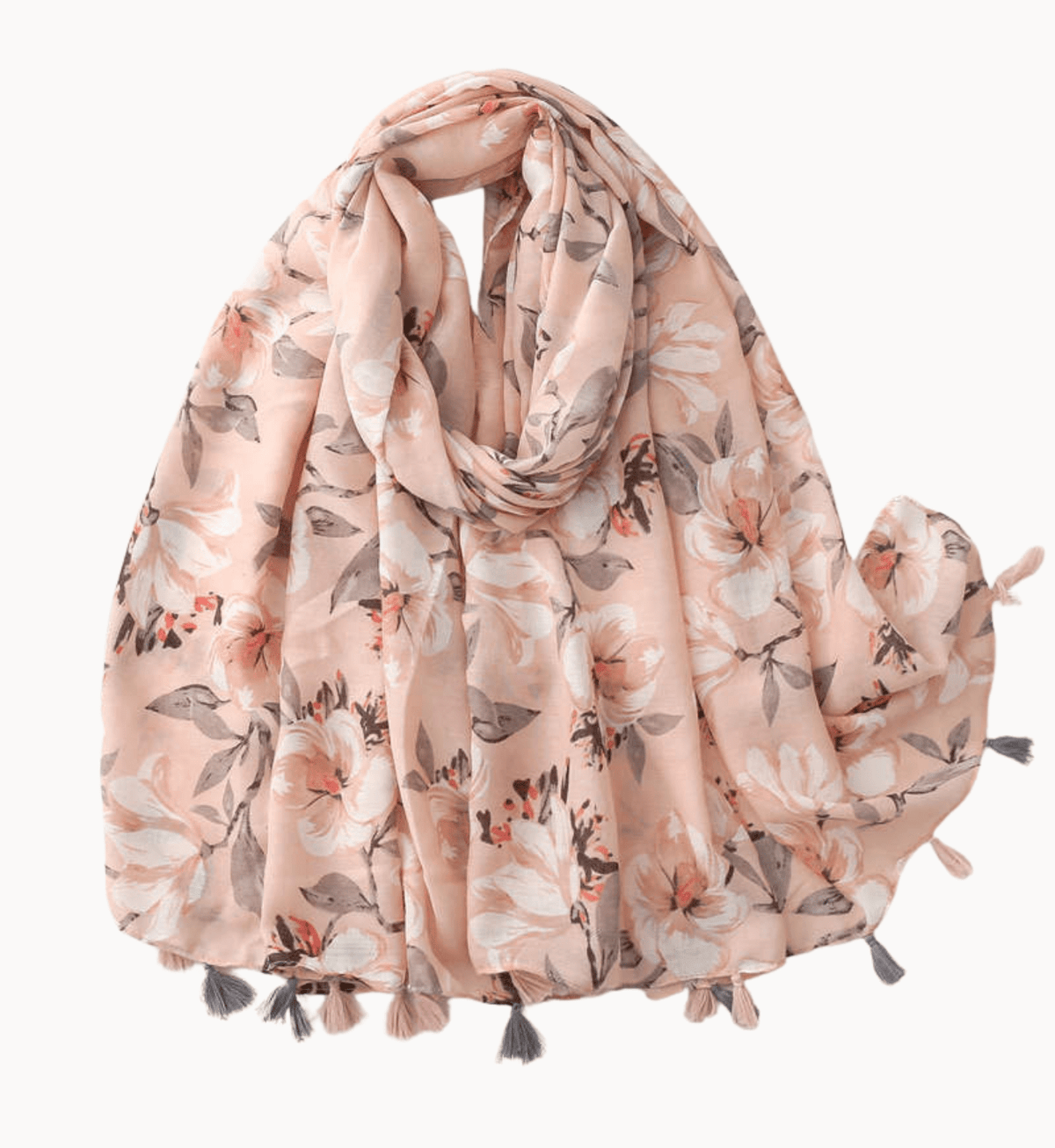 Rose and Grey Blossom Scarf with Tassels Multi Scarves - Tophatter Daily Deals