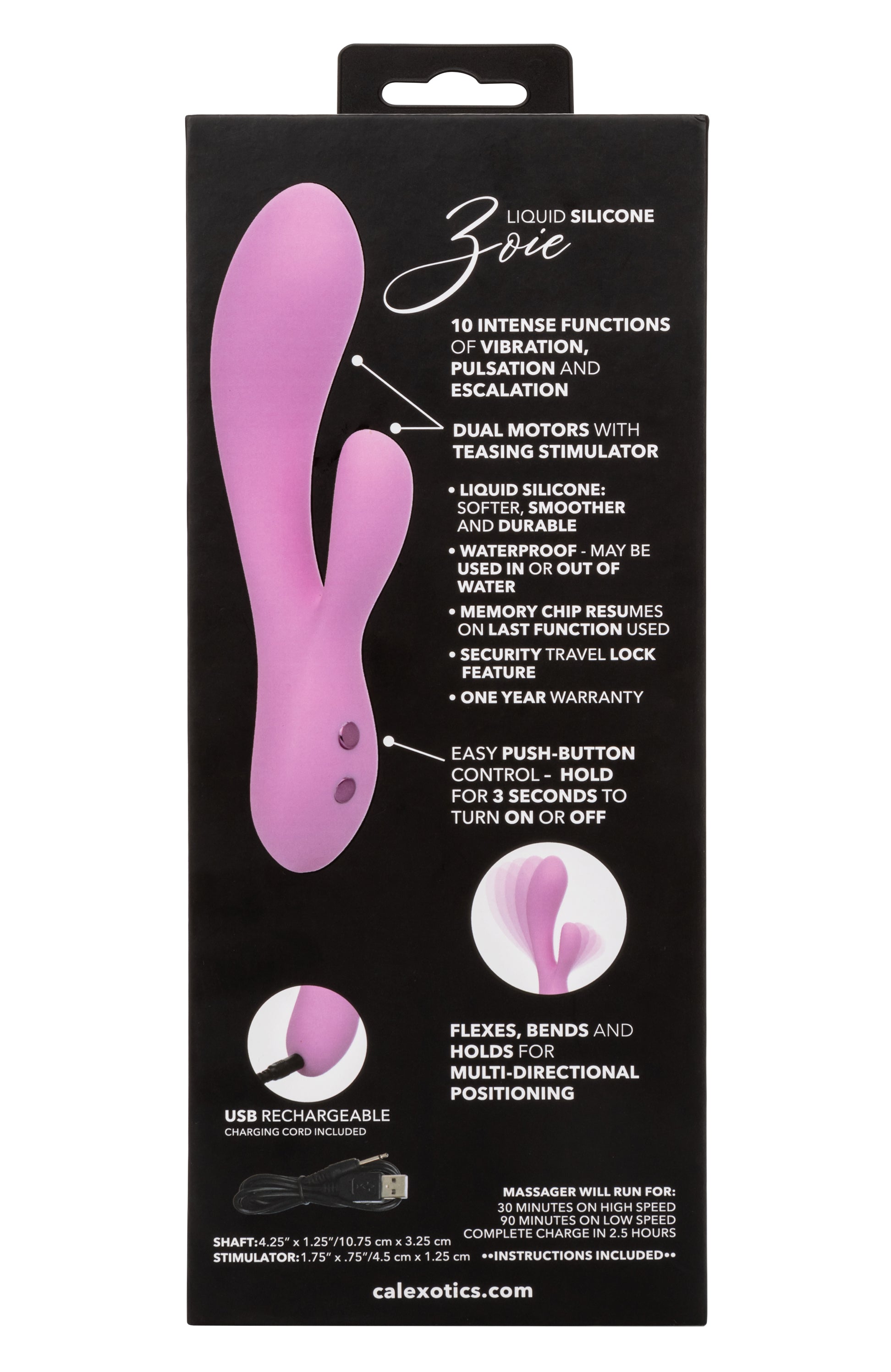 Contour Zoie Pink Flexible Dual Massager with 10 Vibration Functions and Silicone Design > Vibrators > Ladies > Rabbit - Tophatter Daily Deals