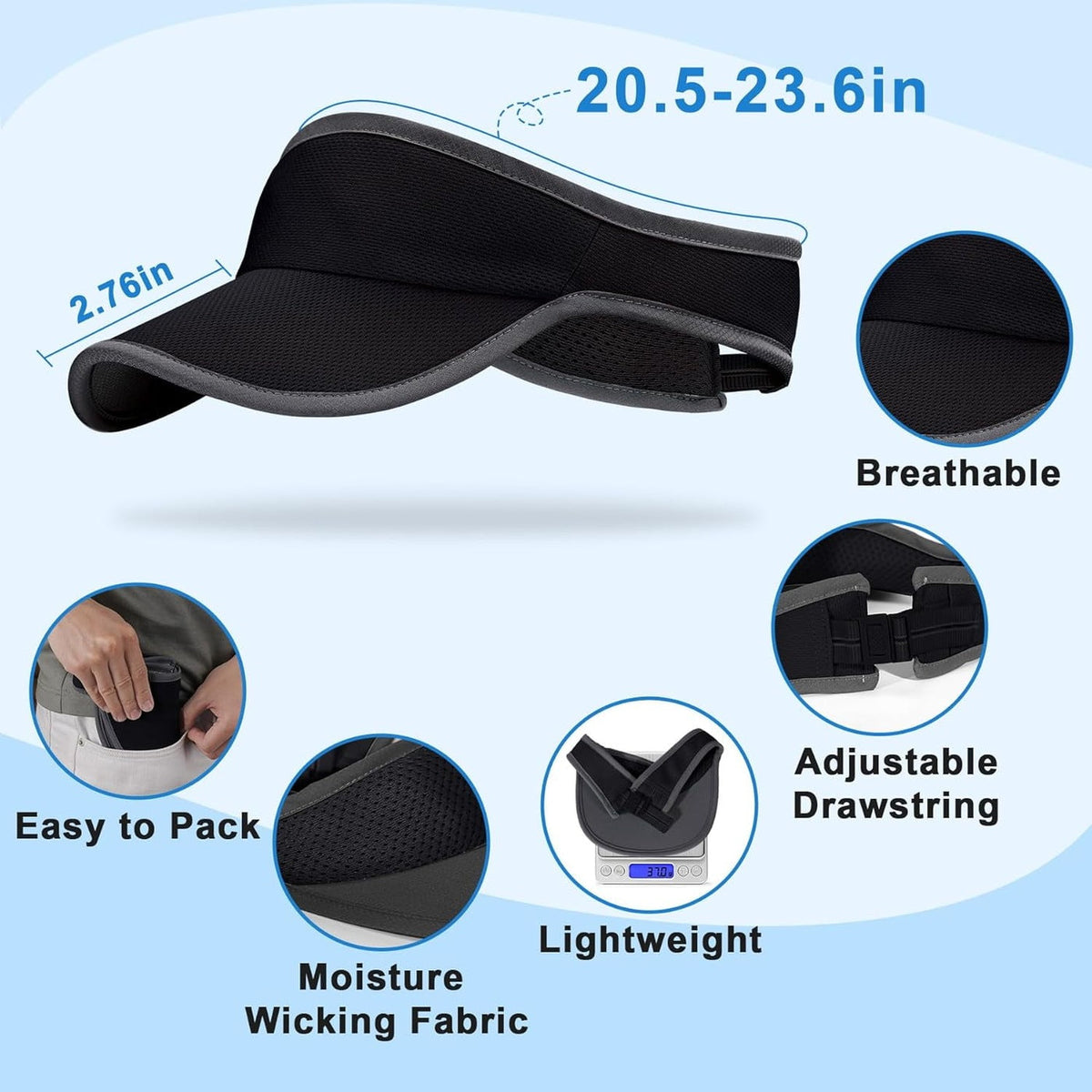 Sports Sun Visor, Lightweight Packable Adjustable Visor Hat for Tennis, Golf and Running Hats - Tophatter Daily Deals
