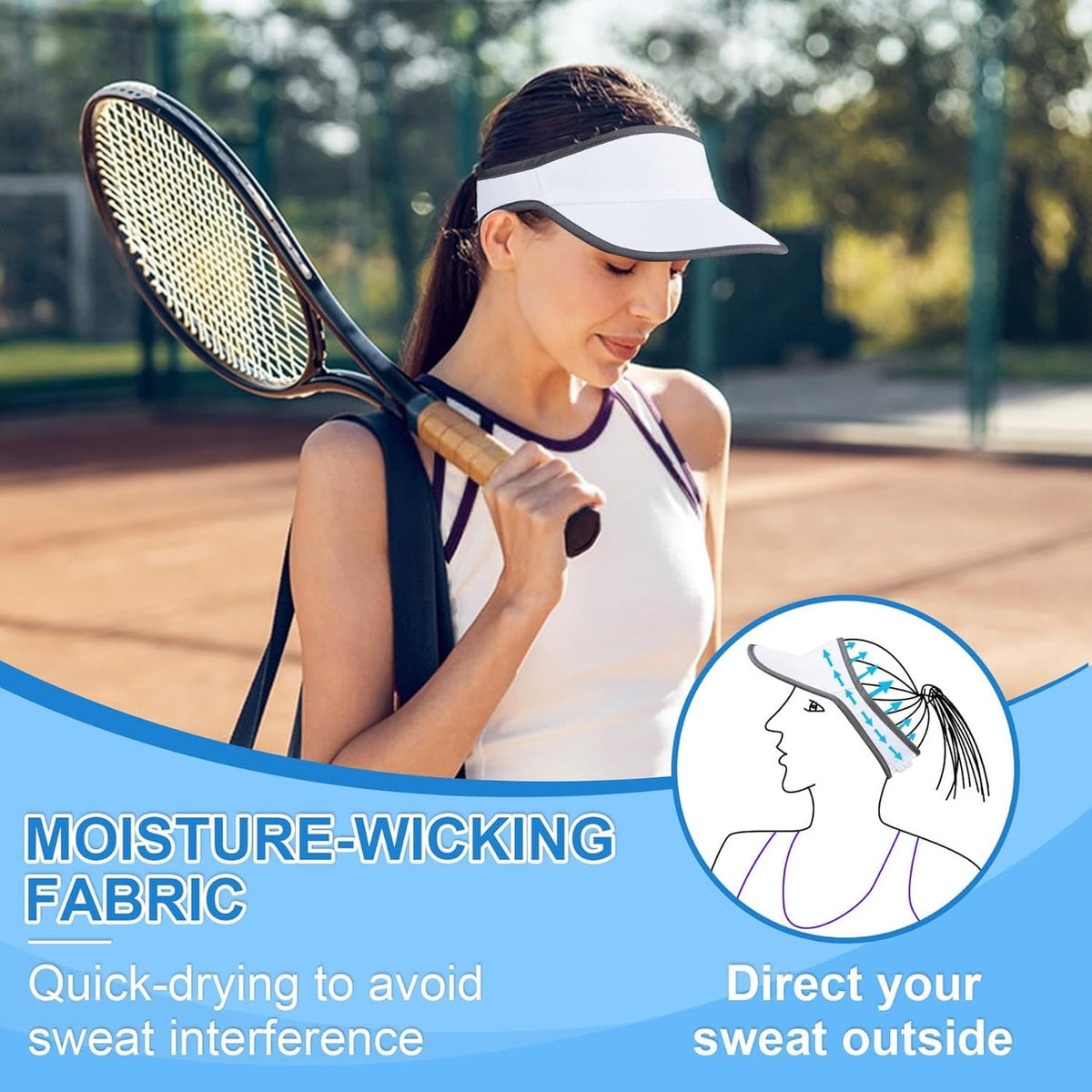Sports Sun Visor, Lightweight Packable Adjustable Visor Hat for Tennis, Golf and Running White Hats - Tophatter Daily Deals