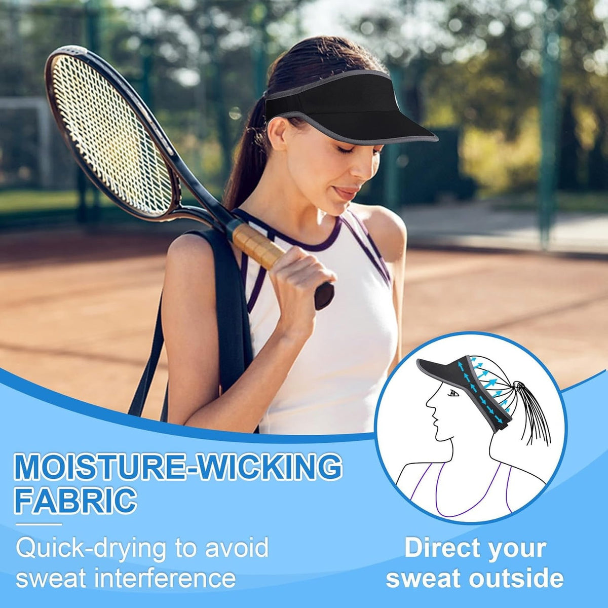 Sports Sun Visor, Lightweight Packable Adjustable Visor Hat for Tennis, Golf and Running Black Hats - Tophatter Daily Deals