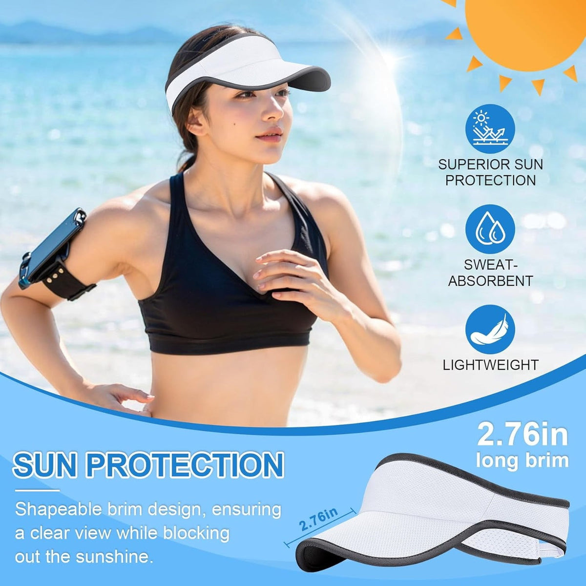 Sports Sun Visor, Lightweight Packable Adjustable Visor Hat for Tennis, Golf and Running Hats - Tophatter Daily Deals