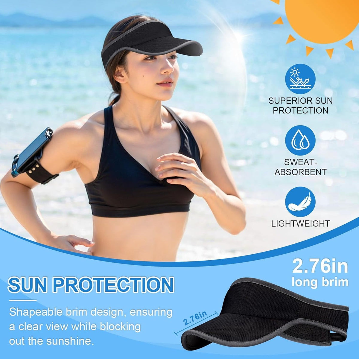 Sports Sun Visor, Lightweight Packable Adjustable Visor Hat for Tennis, Golf and Running Hats - Tophatter Daily Deals