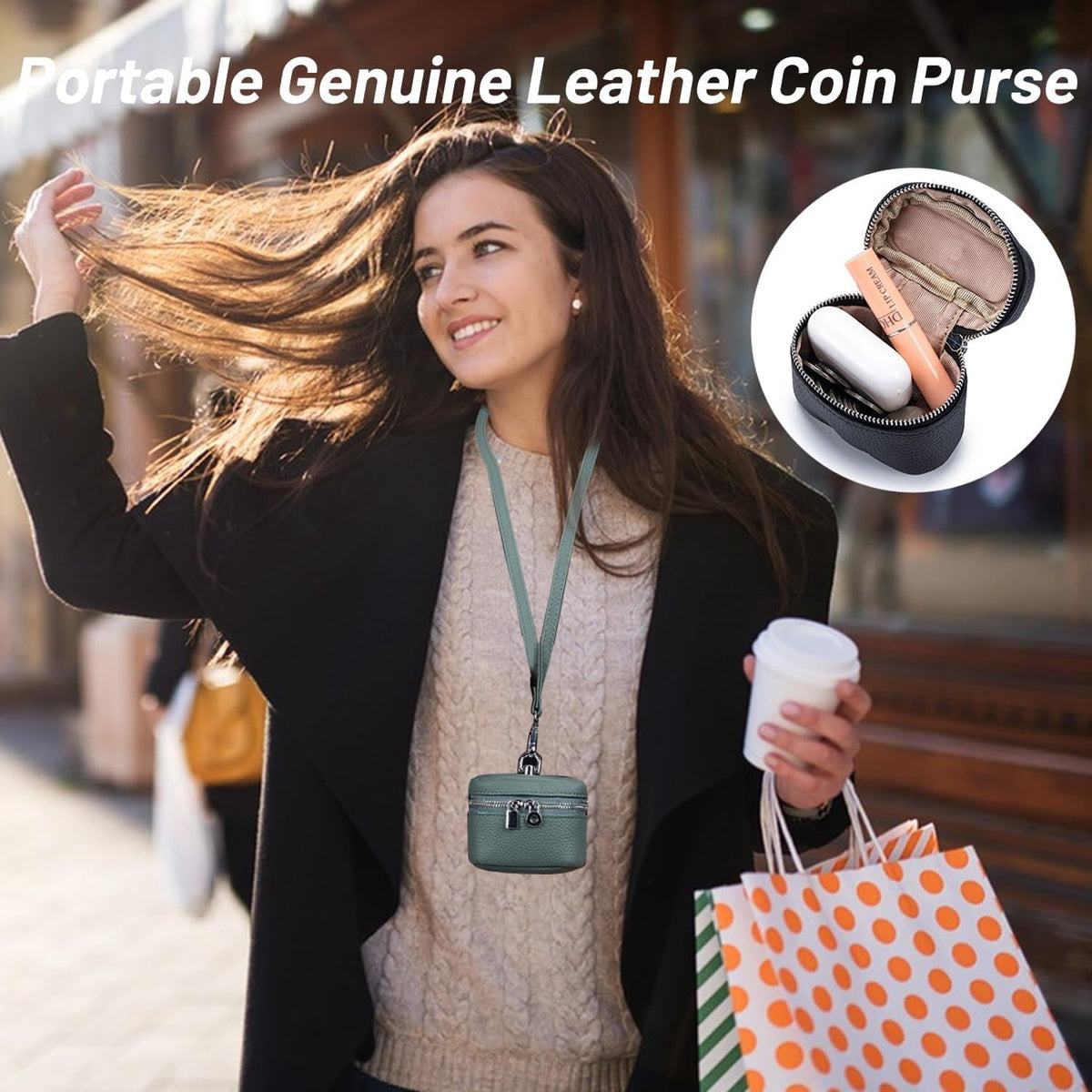Mini Genuine Leather Coin Purse with Detachable Lanyard Handbags & Wallets - Tophatter Daily Deals