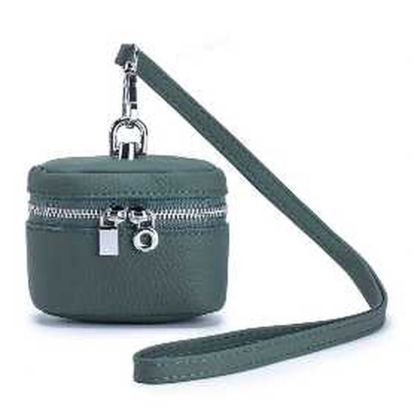 Mini Genuine Leather Coin Purse with Detachable Lanyard Dark Green Handbags & Wallets - Tophatter Daily Deals