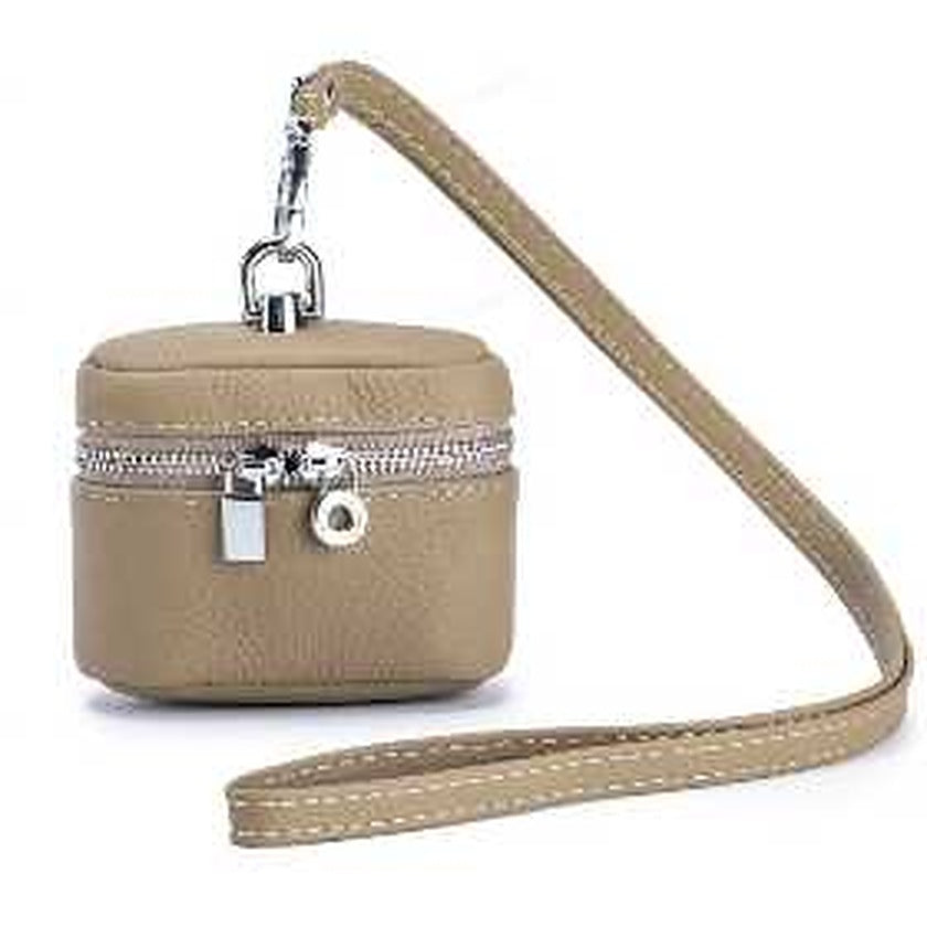 Mini Genuine Leather Coin Purse with Detachable Lanyard Taupe Handbags & Wallets - Tophatter Daily Deals