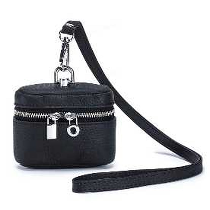 Mini Genuine Leather Coin Purse with Detachable Lanyard Black Handbags & Wallets - Tophatter Daily Deals