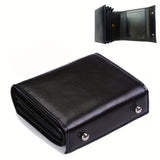 Compact Accordion Trifold Leather Wallet with Snap Coin Pocket Black Handbags & Wallets - Tophatter Daily Deals