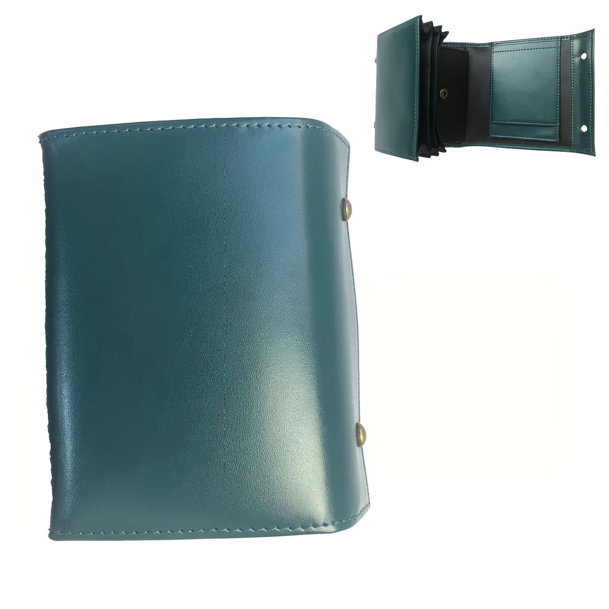 Compact Accordion Trifold Leather Wallet with Snap Coin Pocket Teal Handbags & Wallets - Tophatter Daily Deals