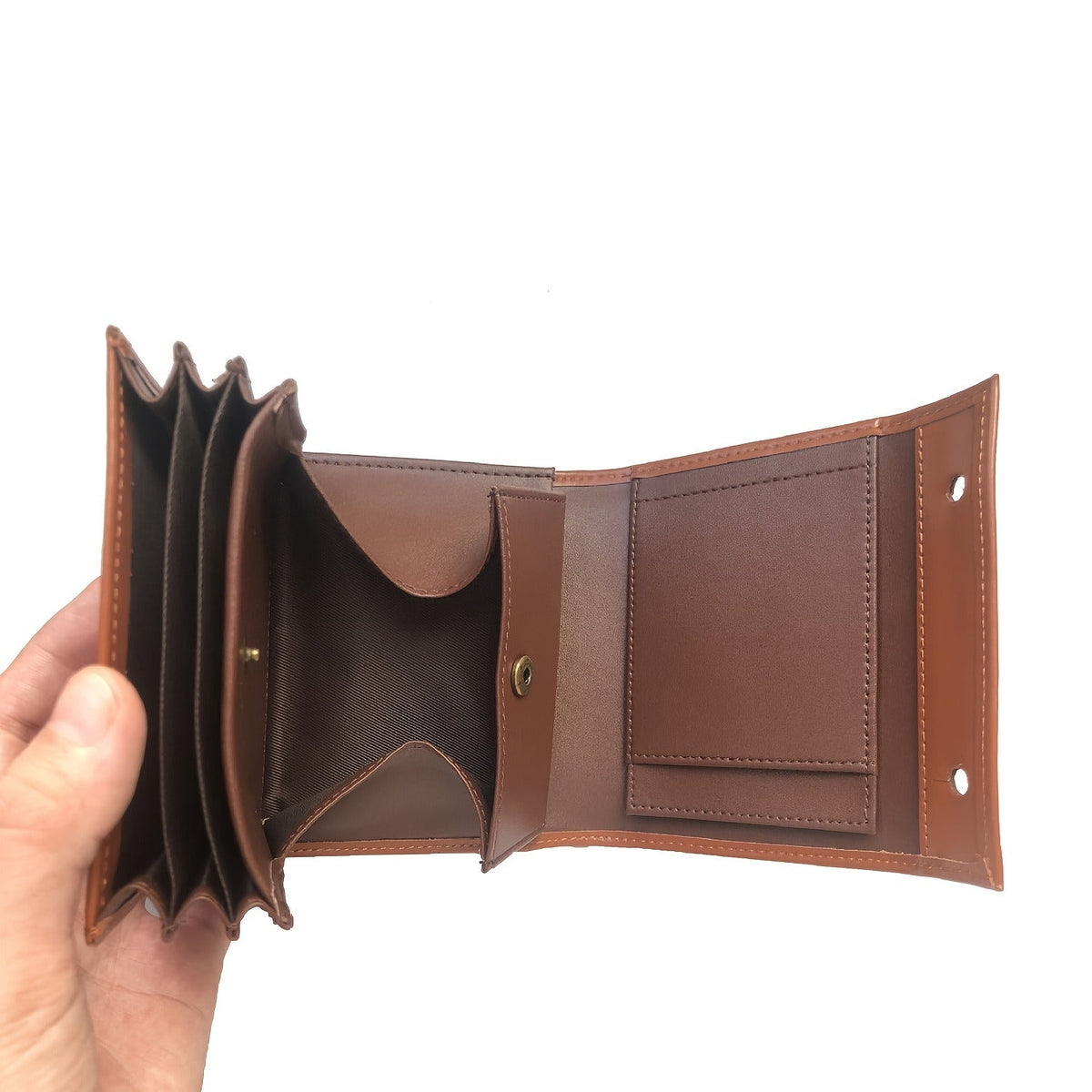 Compact Accordion Trifold Leather Wallet with Snap Coin Pocket Handbags & Wallets - Tophatter Daily Deals