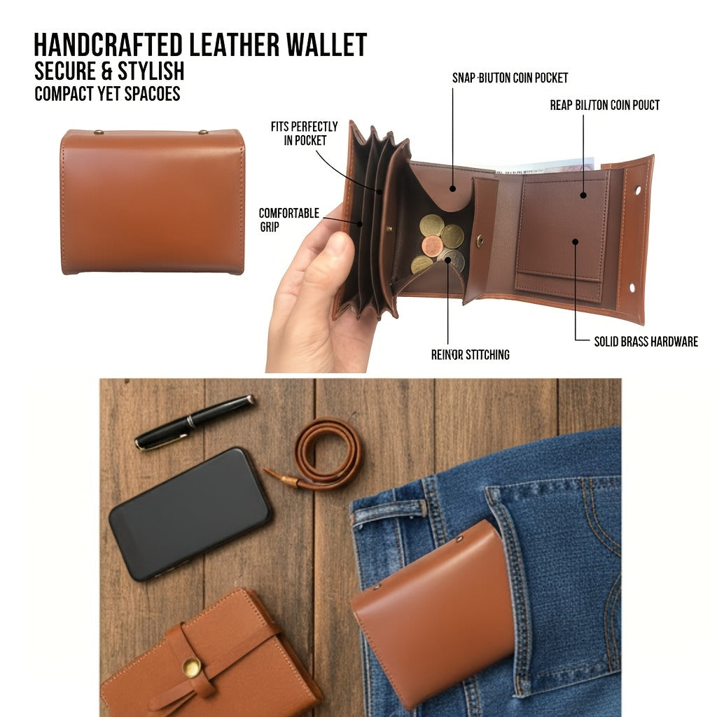 Compact Accordion Trifold Leather Wallet with Snap Coin Pocket Handbags & Wallets - Tophatter Daily Deals
