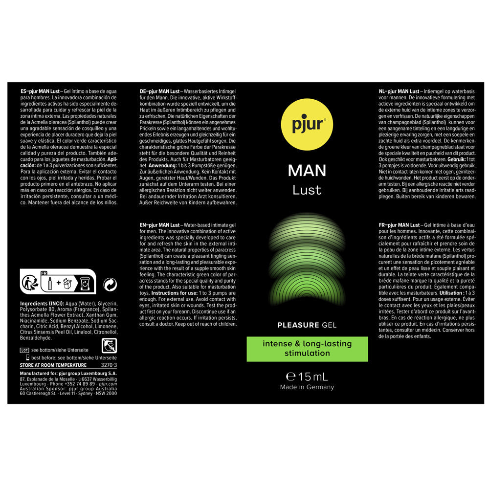 Pjur Man Lust (15ml) – Water-Based Pleasure Gel > Essentials > Mens Enhancers - Tophatter Daily Deals