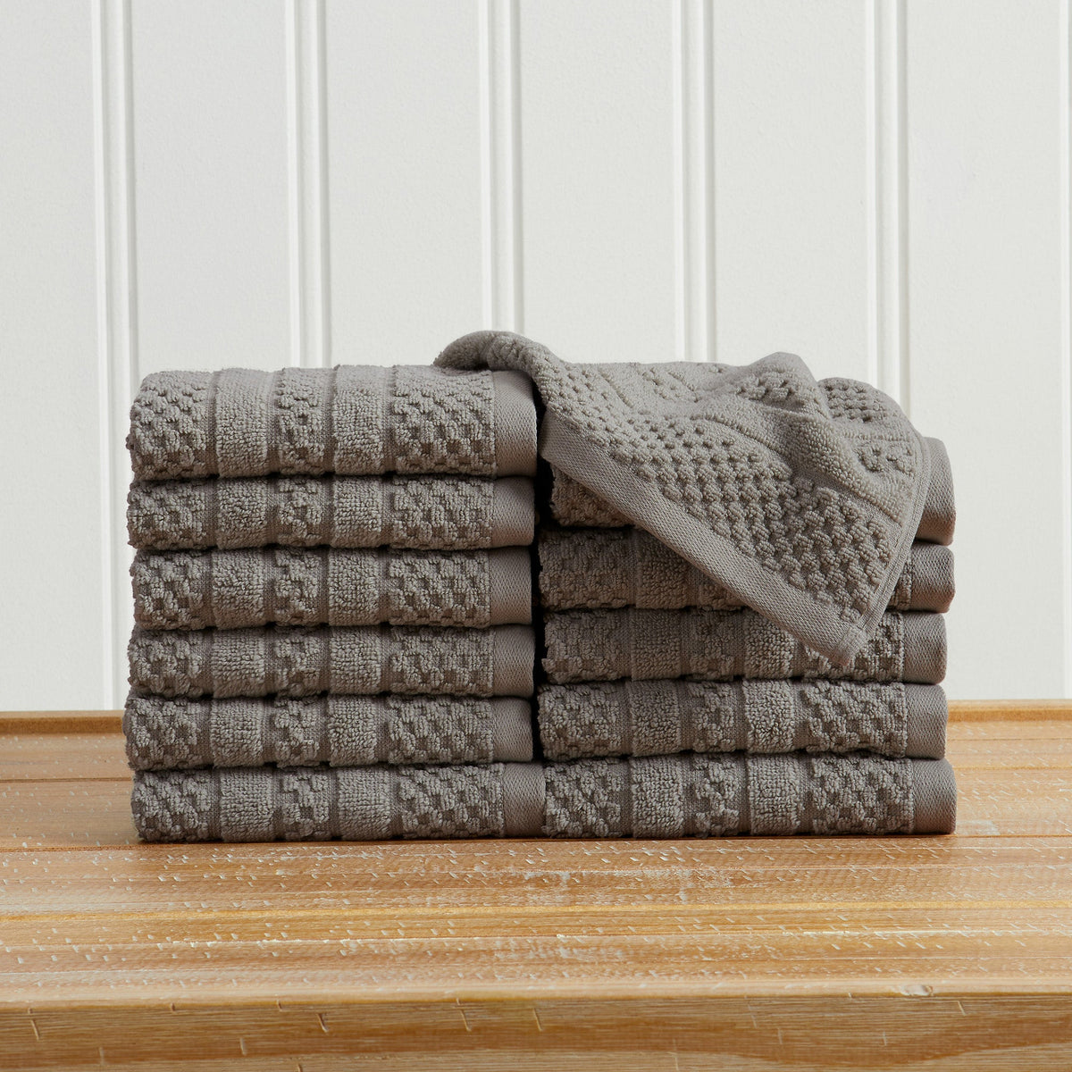 100% Cotton Checkered Jacquard Bath Towel Set - Giuliana Collection Washcloth (Pack of 12) Dark Grey Bath - Tophatter Daily Deals