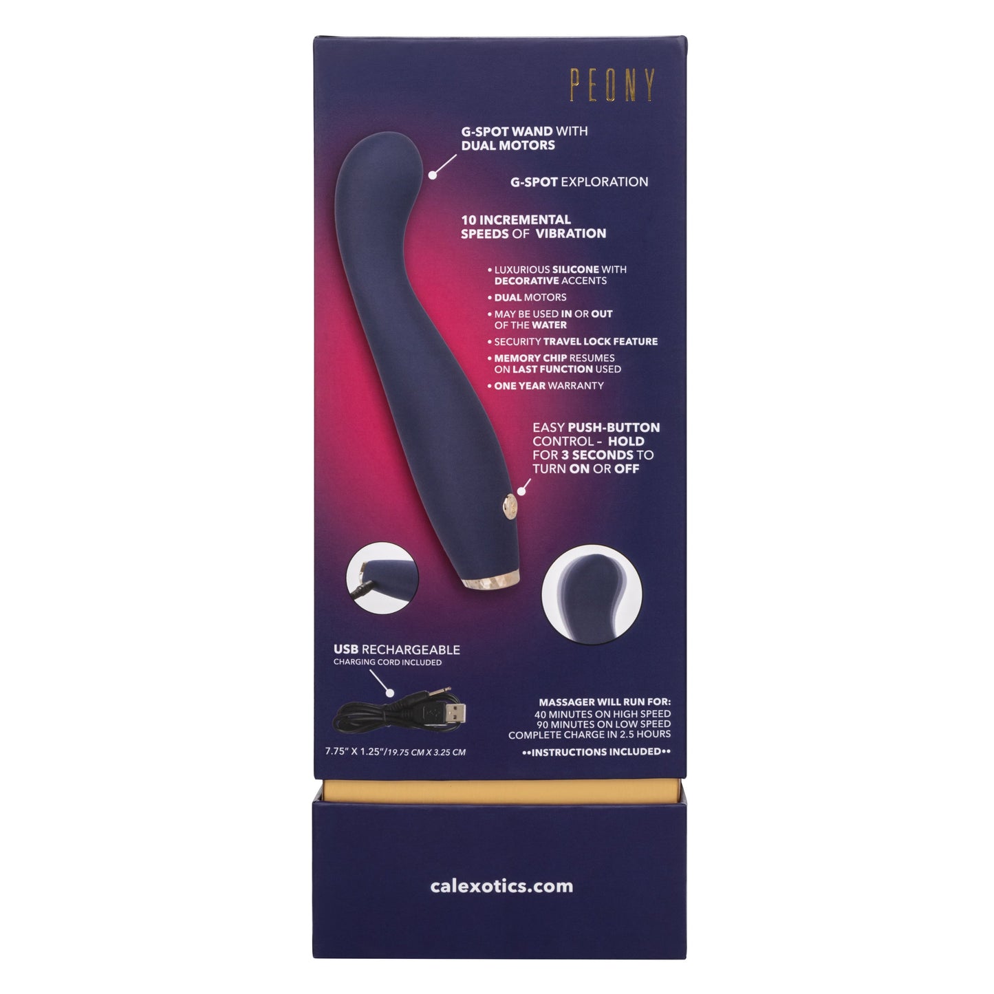 Chic Peony Flexible G-Wand Vibrator with Dual Motors, 10 Speeds, Navy Blue Silicone and Gold Accents > Sex Toys For Ladies > G-Spot Vibrators - Tophatter Daily Deals