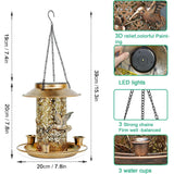 Solar Bird Feeder, Hanging Metal Lantern with LED Light and 3 Water Cups Solar Outdoor Lights - Tophatter Daily Deals