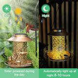 Solar Bird Feeder, Hanging Metal Lantern with LED Light and 3 Water Cups Solar Outdoor Lights - Tophatter Daily Deals