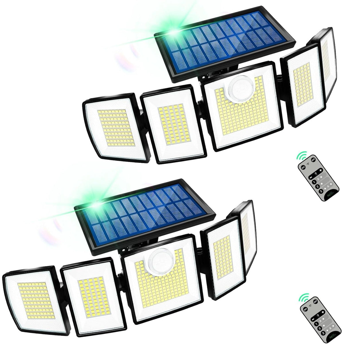2-Pack: Solar Security Light with Remote, 416 LED 5 Head Motion Sensor Flood Light