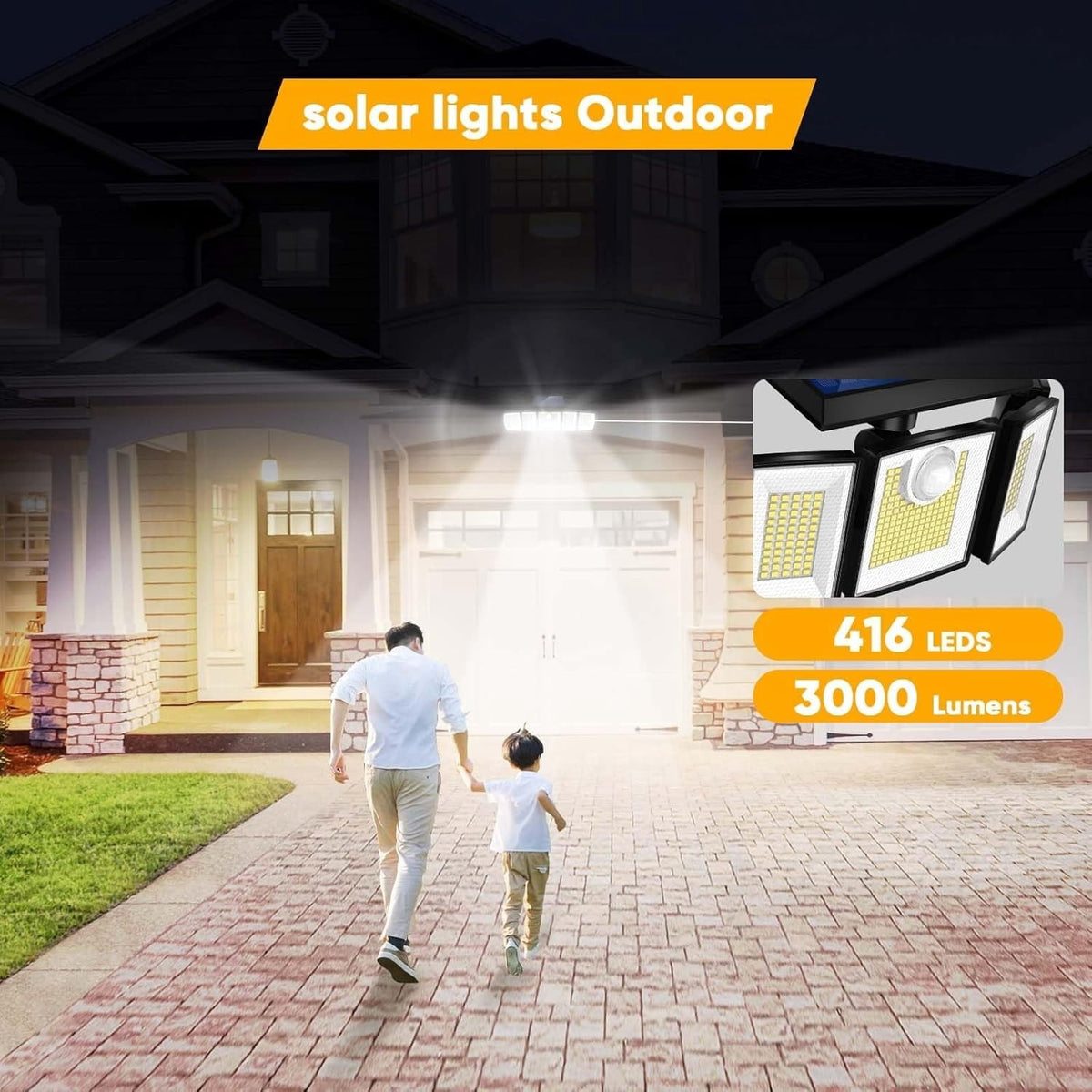 2-Pack: Solar Security Light with Remote, 416 LED 5 Head Motion Sensor Flood Light