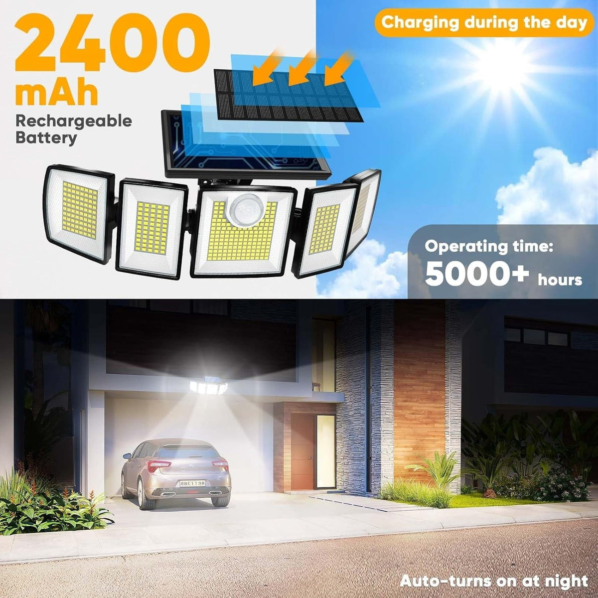 2-Pack: Solar Security Light with Remote, 416 LED 5 Head Motion Sensor Flood Light