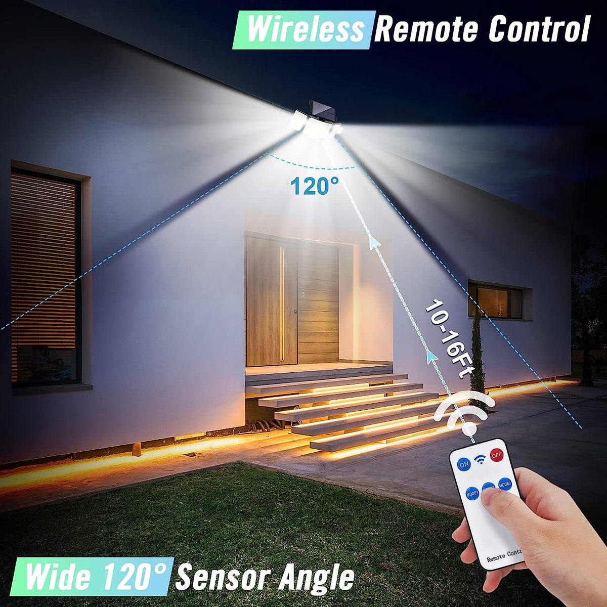 Solar Motion Sensor Security Light with Remote, 348 LED 3 Head Solar Outdoor Lights - Tophatter Daily Deals