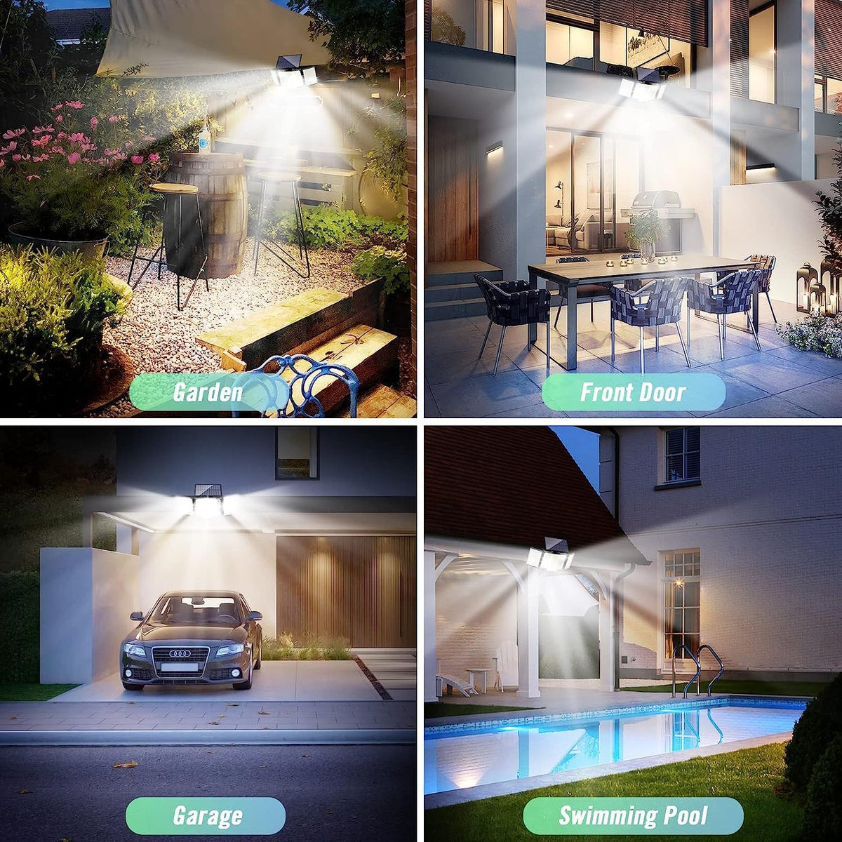 Solar Motion Sensor Security Light with Remote, 348 LED 3 Head Solar Outdoor Lights - Tophatter Daily Deals
