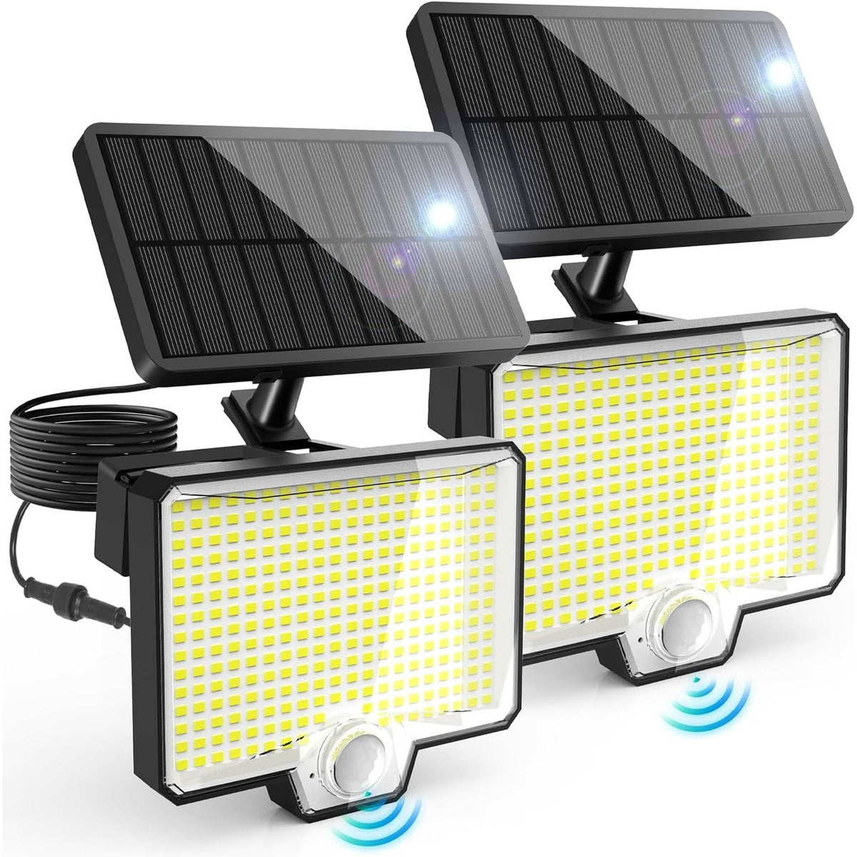 2-Pack: Solar Flood Light with Separate Panel, 294 LED Motion Sensor Security Light Solar Outdoor Lights - Tophatter Daily Deals