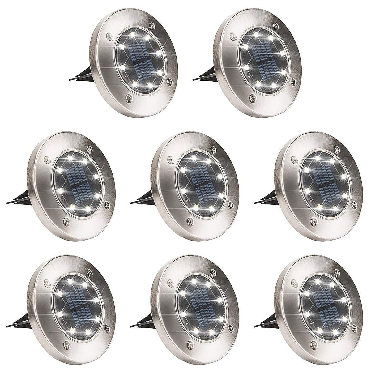 8-Pack: Solar Ground Lights, Stainless Steel In-Ground Disk Pathway Lights White Solar Outdoor Lights - Tophatter Daily Deals