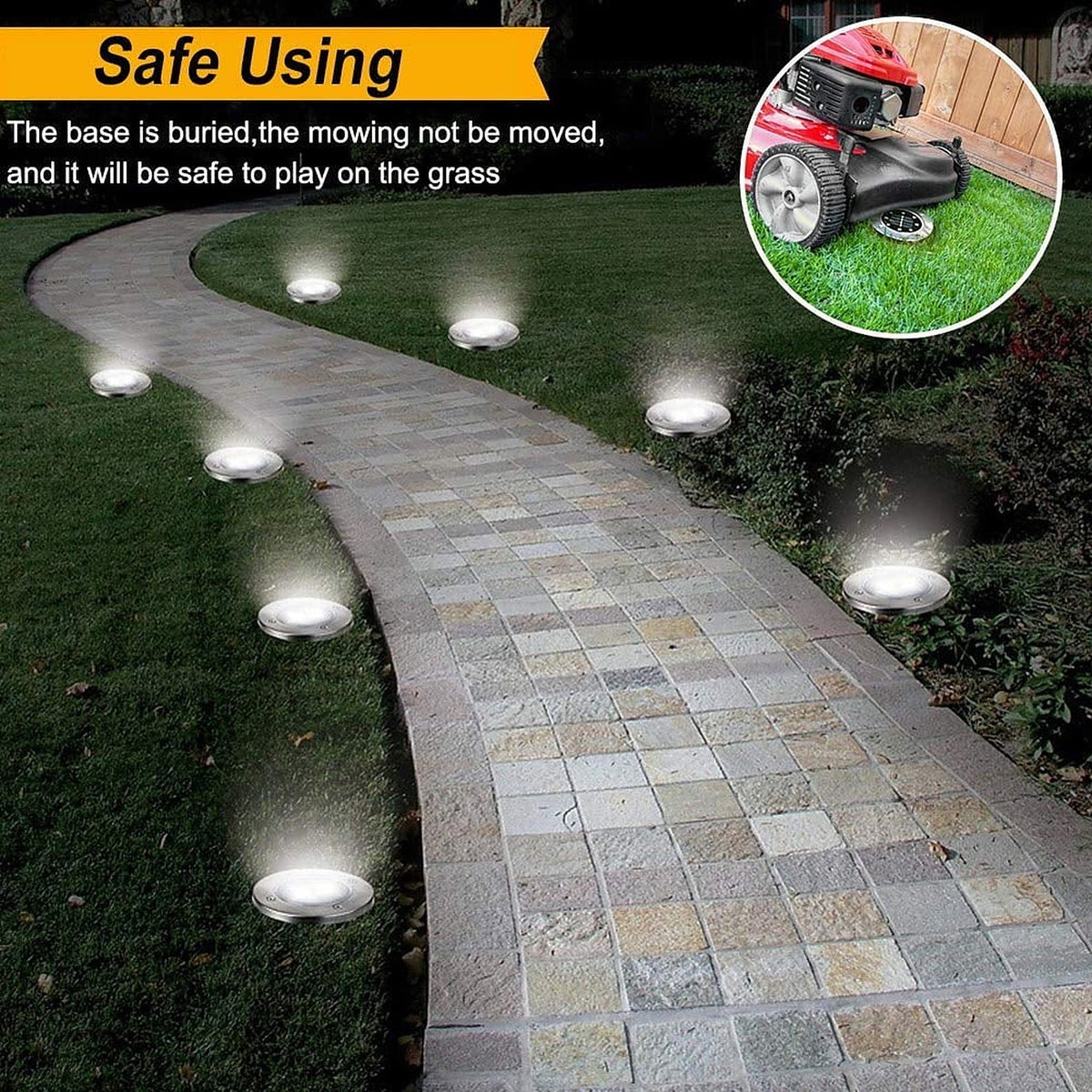 8-Pack: Solar Ground Lights, Stainless Steel In-Ground Disk Pathway Lights Solar Outdoor Lights - Tophatter Daily Deals