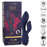 Chic Blossom Navy Blue Flexible Silicone Dual Motor Vibrator with Gold Accents, 10 Speeds, Waterproof and Rechargeable > Vibrators > Ladies > Rabbit - Tophatter Daily Deals