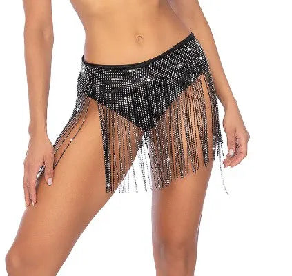 Glam Fringe Belt (Black) – Rhinestone Lingerie Accessory > Clothes > Accessories - Tophatter Daily Deals