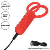 CalExotics Silicone Vertical Dual Enhancer Red Waterproof with 12 Intense Vibration Functions > Cock Ring > Vibrating - Tophatter Daily Deals