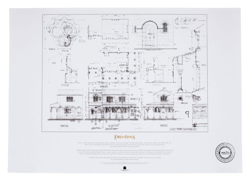The Lord of the Rings - The Courtyard of Minas Tirith Blueprint Official Weta Workshop Fine Art Print Fine Art Print - Tophatter Daily Deals