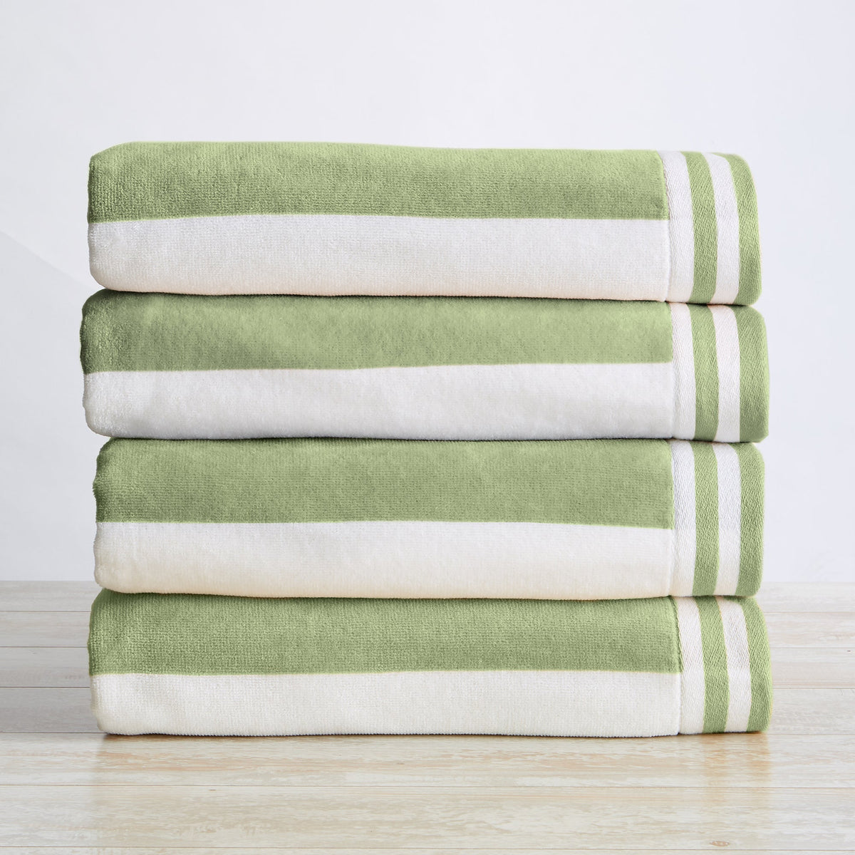 Striped Cabana Beach Towel - Edgartown Collection 4 Pack- 35" x 70" Eucalyptus Green White Bath - Tophatter Daily Deals