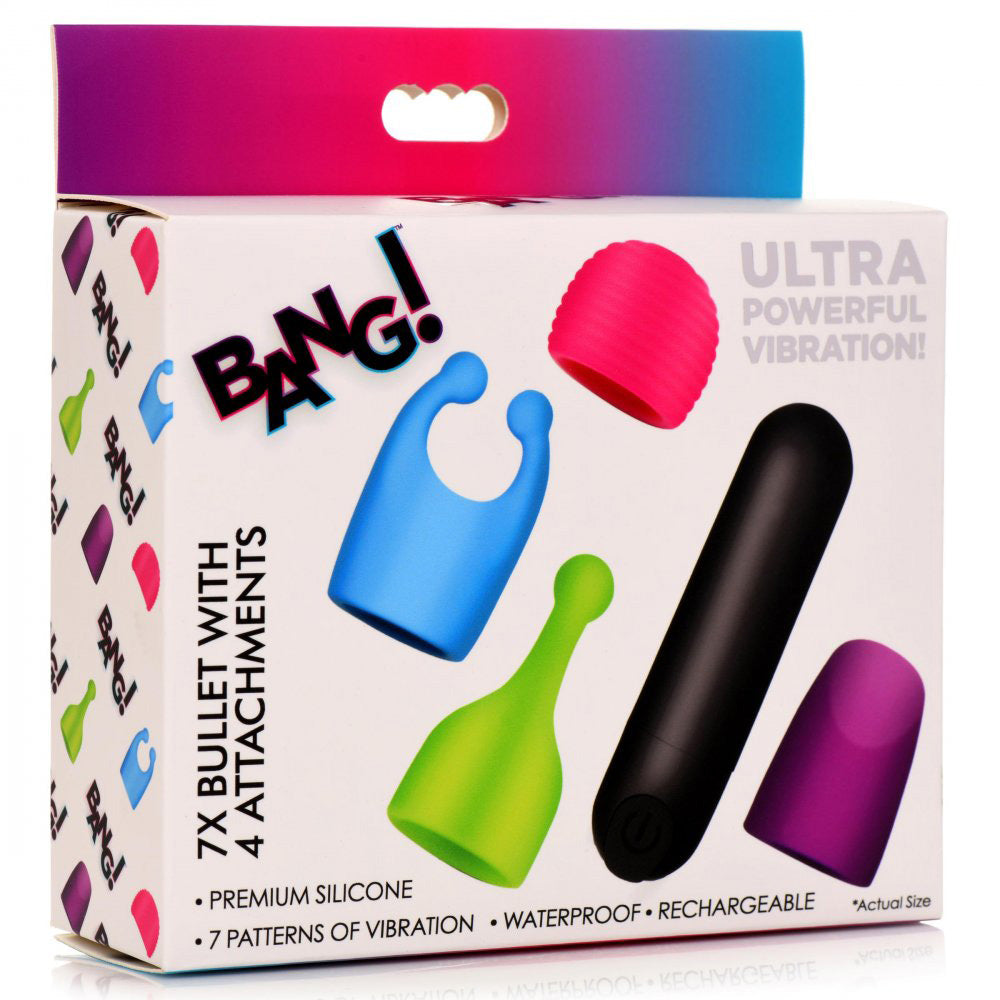 Bang! Bullet Vibrator with 4 Glow-in-the-Dark Attachments, Waterproof Silicone, 7 Vibration Patterns > Vibrators > Mini Vibrators - Tophatter Daily Deals