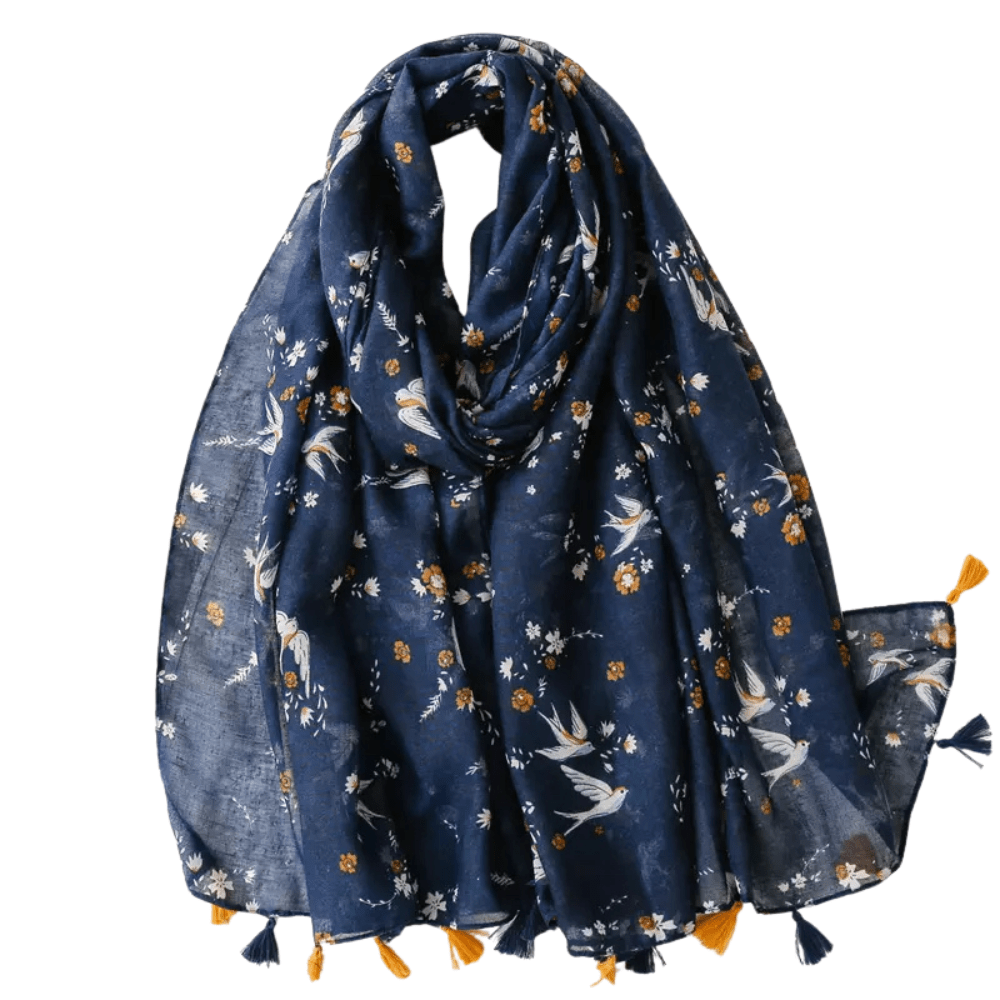 Navy Blue Birds Chiffon Scarf Multi Scarves - Tophatter Daily Deals
