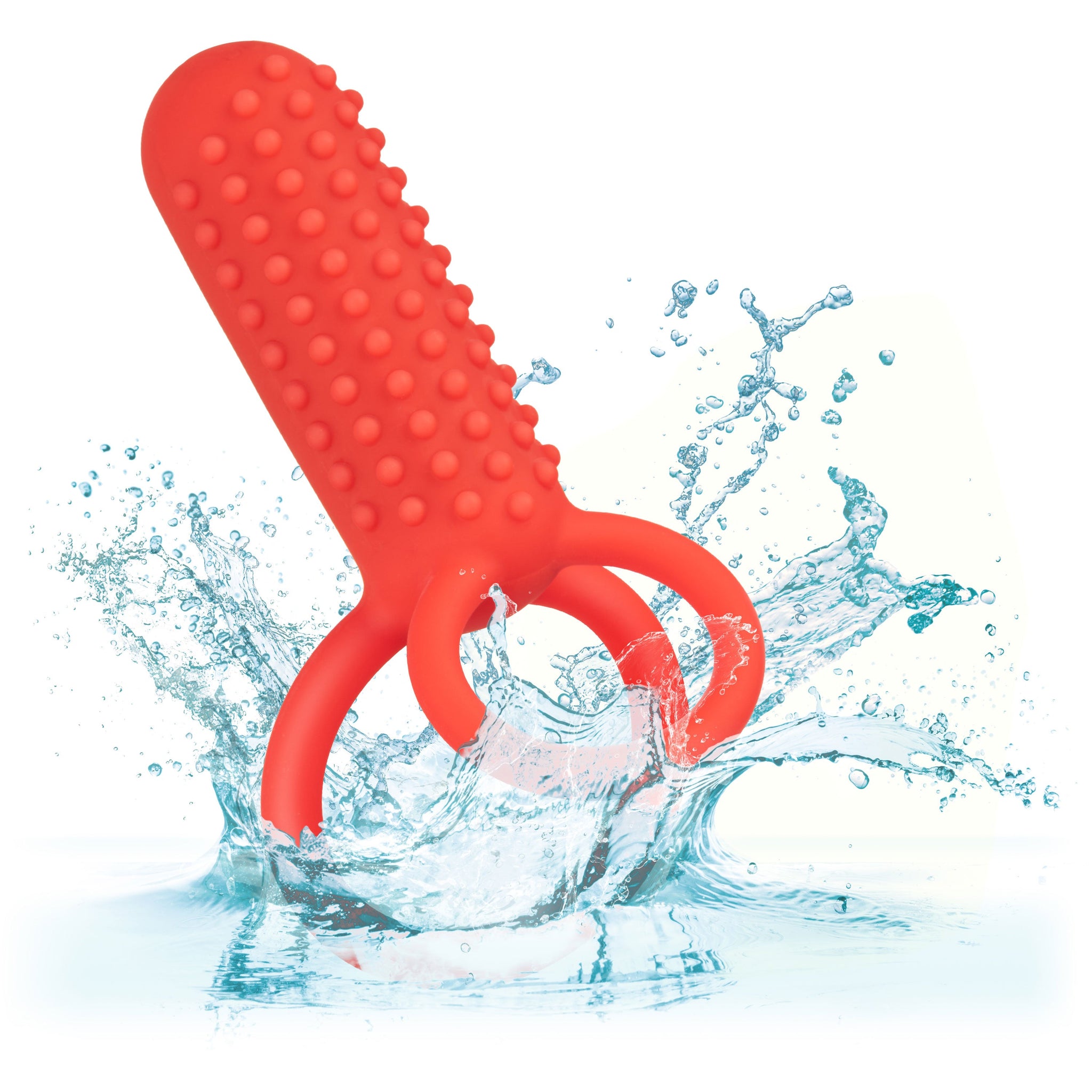 CalExotics Silicone Vertical Dual Enhancer Red Waterproof with 12 Intense Vibration Functions > Cock Ring > Vibrating - Tophatter Daily Deals