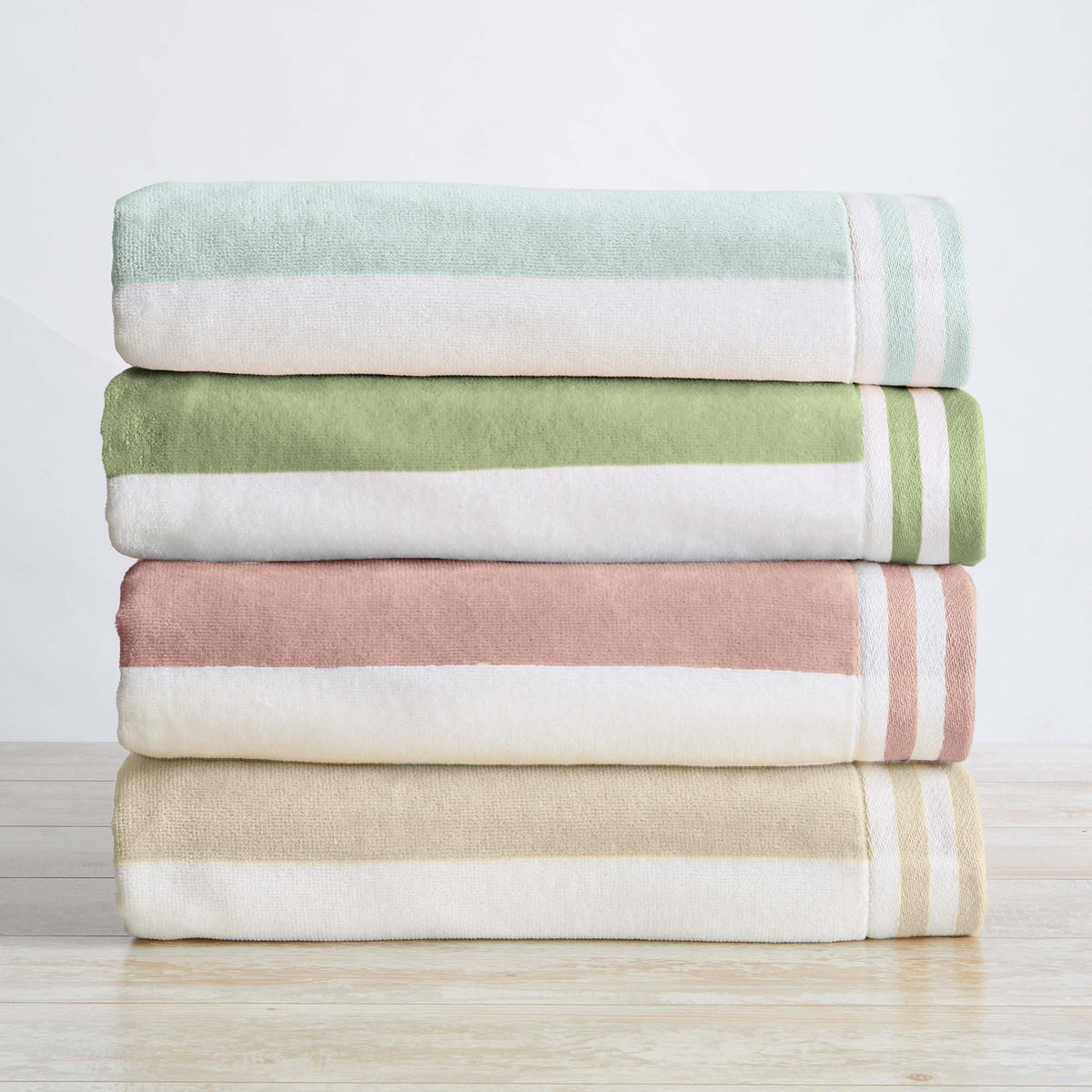 Striped Cabana Beach Towel - Edgartown Collection 4 Pack- 30" x 60" Multi - Linen, Light Blue, Eucalyptus Green, Dusty Rose Bath - Tophatter Daily Deals