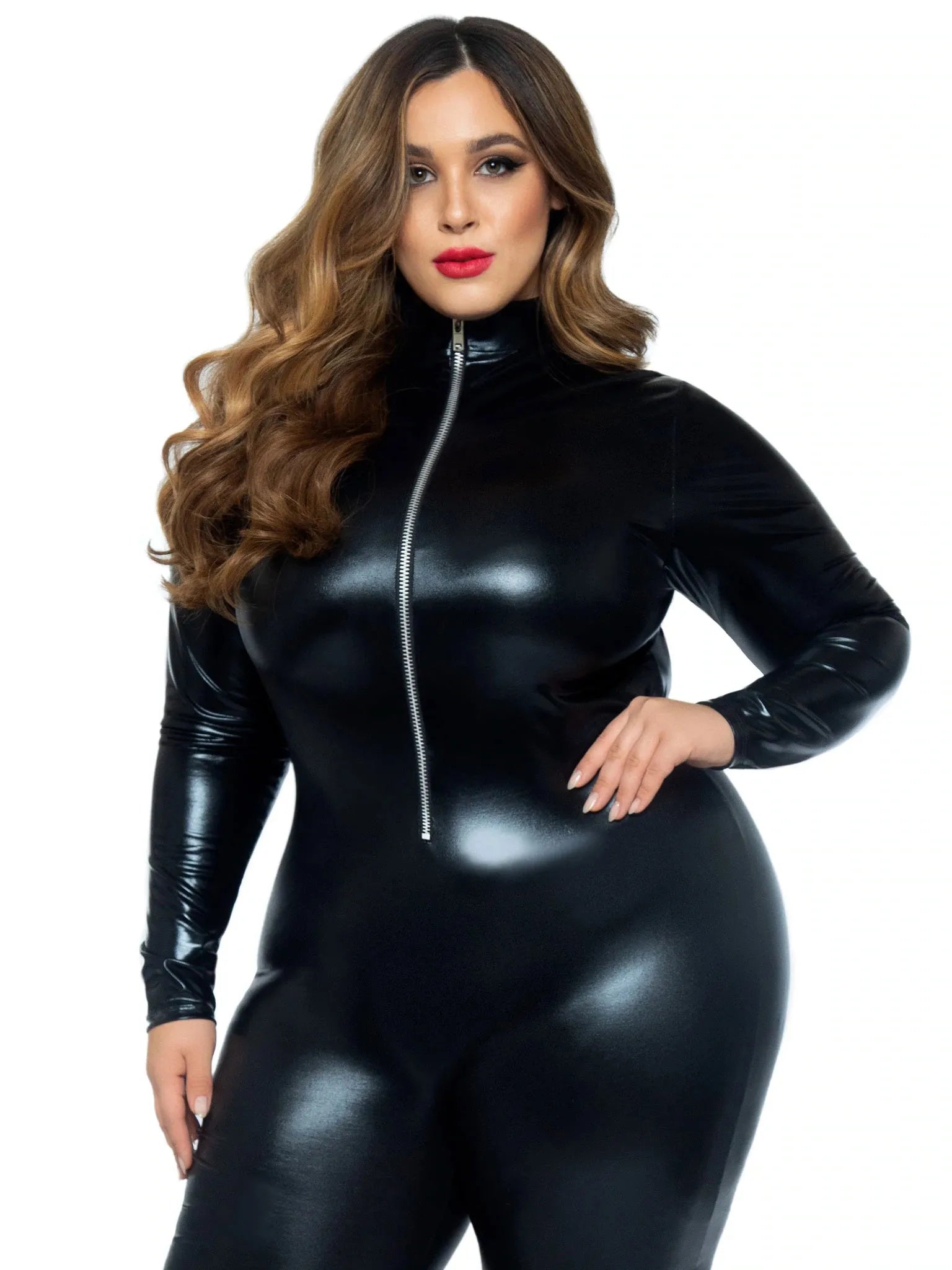 Leg Avenue Lame Zipper Front Catsuit – Wet-Look Faux Leather Catsuit > Clothes > Costumes > Womens - Tophatter Daily Deals