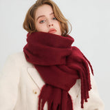 Soft Women’s Scarf - Oversized Fringed Cashmere For Winter Burgundy - Tophatter Daily Deals