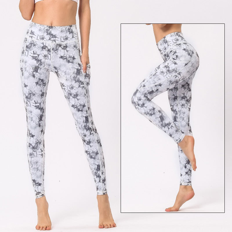 Yoga Pants Sports Camouflage Leggings White Flower Leggings - Tophatter Daily Deals