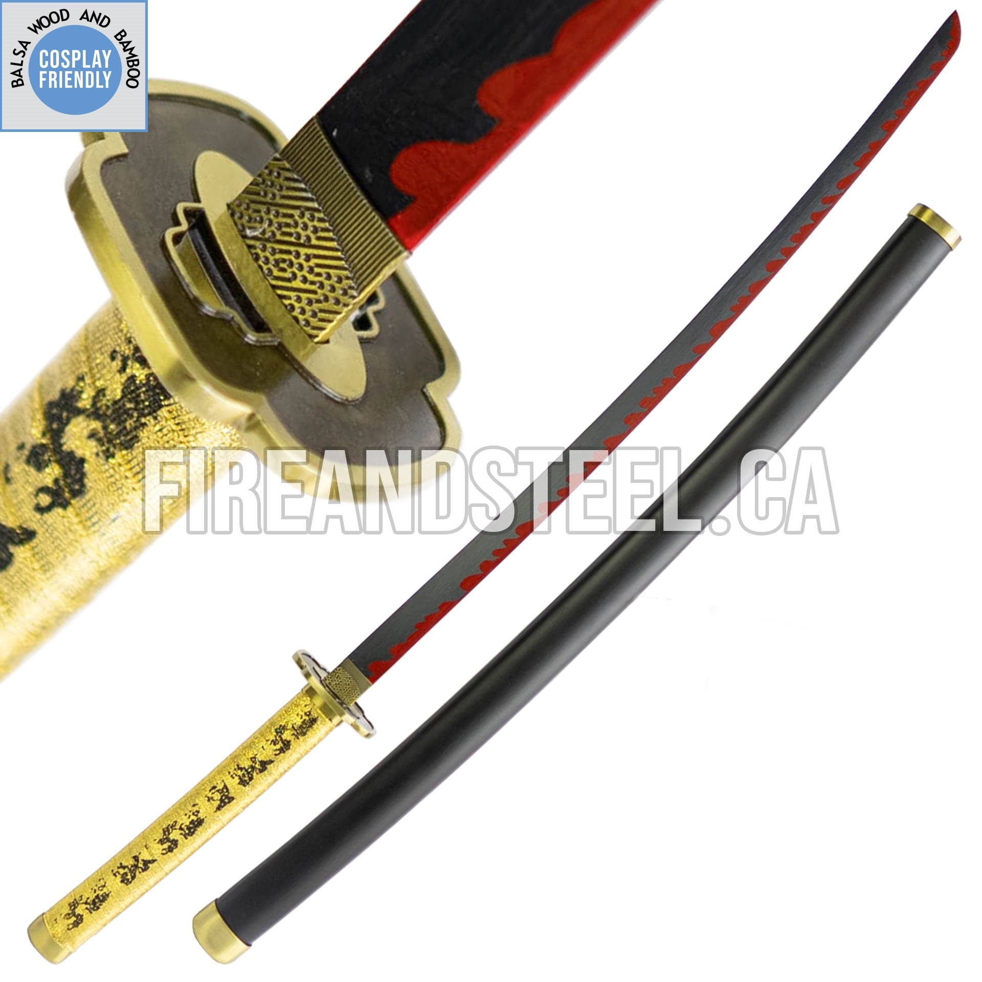 Yoriichi Tsugikuni's Red-Black Nichirin Katana (Wood) Anime Sword - Tophatter Daily Deals