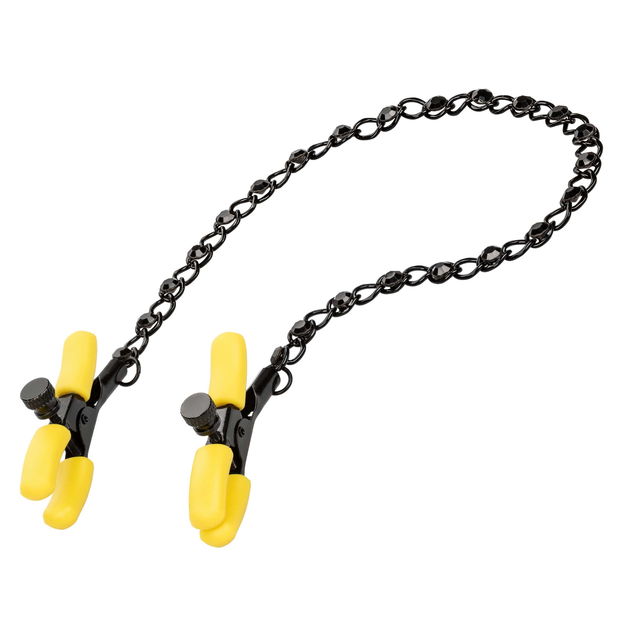 Boundless Nipple Teasers Adjustable Black Chain with Yellow Silicone Coated Clamps and Crystal Adornments > Sex Toys > Nipple Clamps - Tophatter Daily Deals