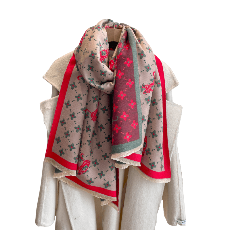 Greige, Red & Green Floral Patterned Cat Scarf Multi Scarves - Tophatter Daily Deals