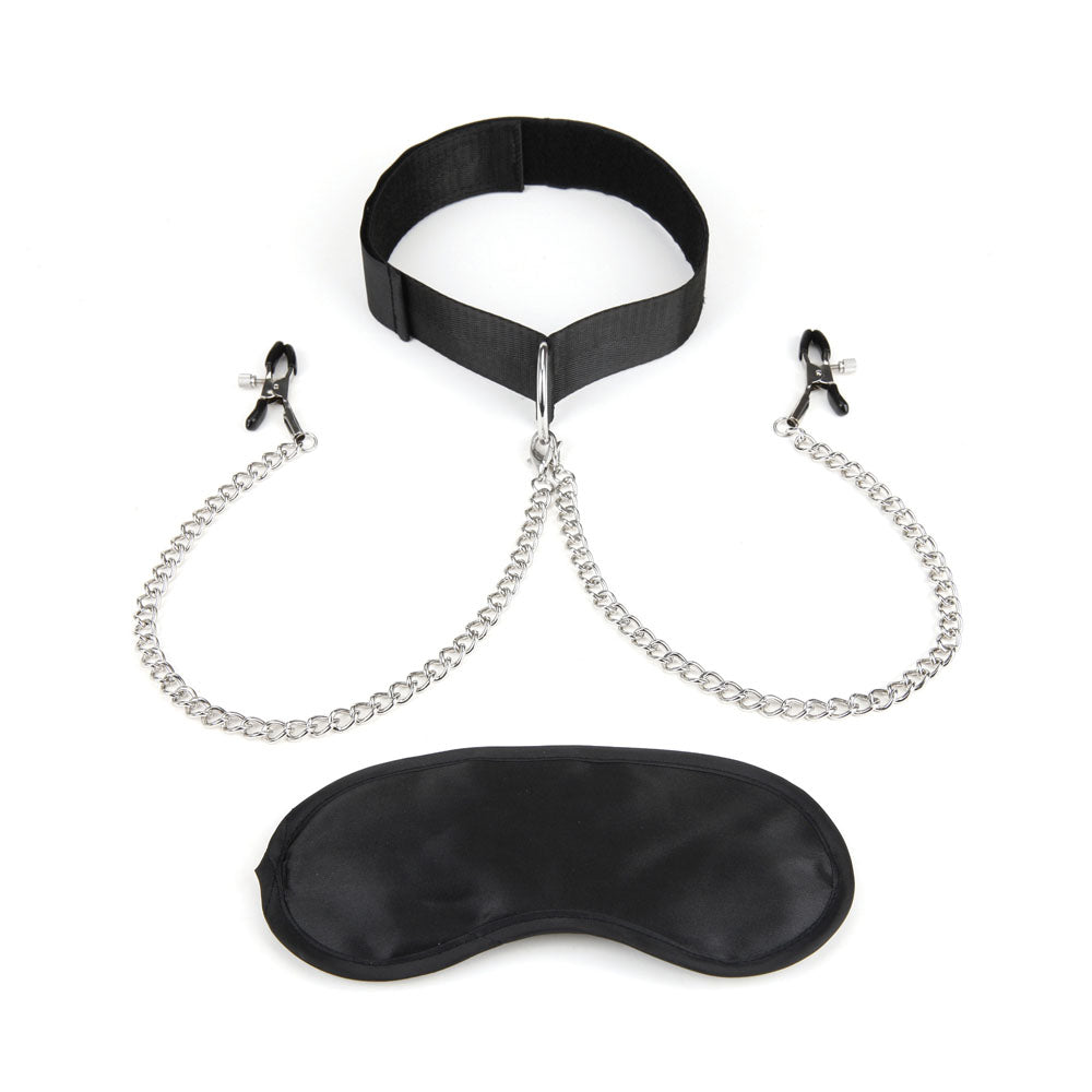 Lux Fetish Adjustable Collar and Nipple Clips – Fetish Accessory Set > Bondage Gear > Collars & Leashes - Tophatter Daily Deals