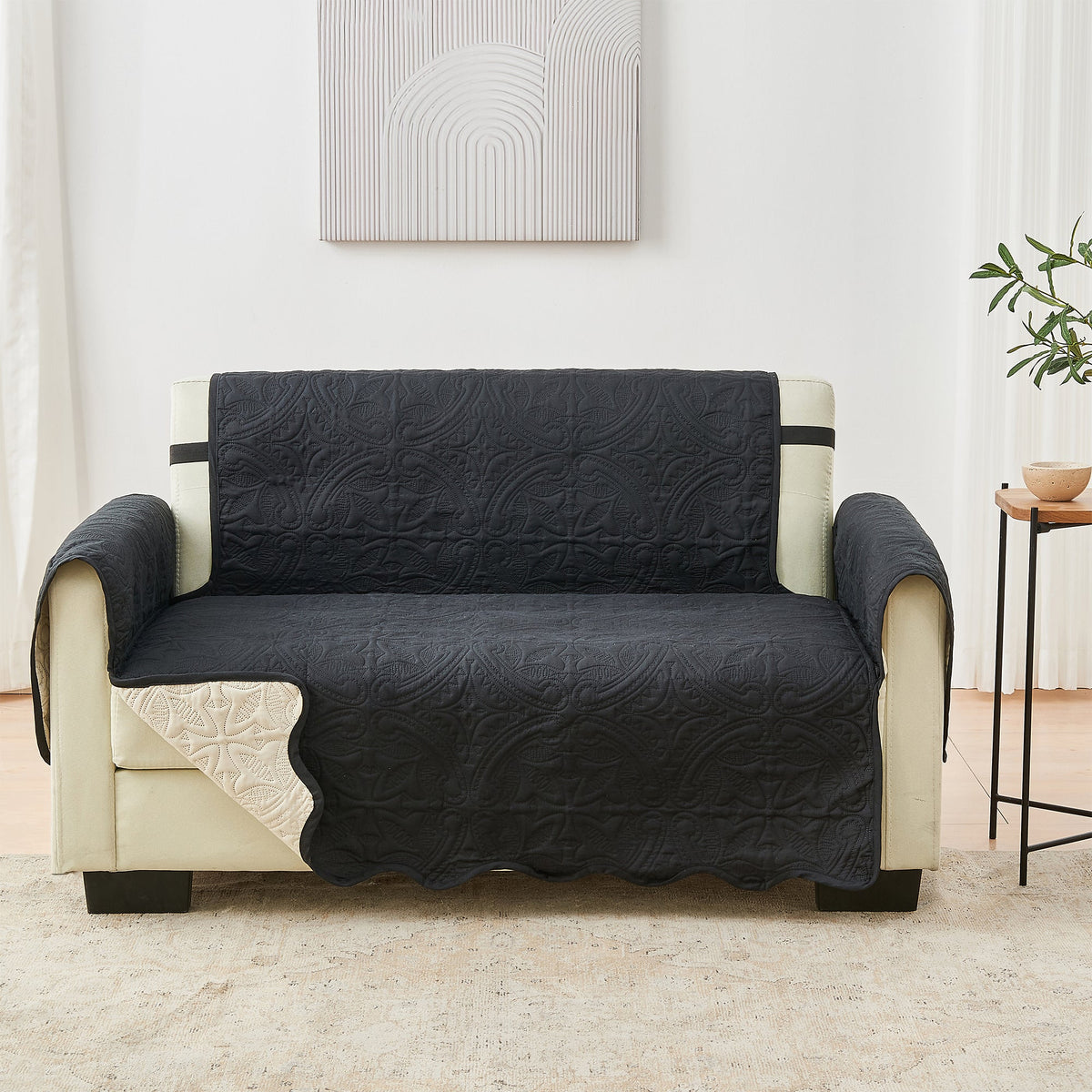 Medallion Solid Furniture Protector - Elenor Collection Loveseat Black Taupe Furniture & Decor - Tophatter Daily Deals